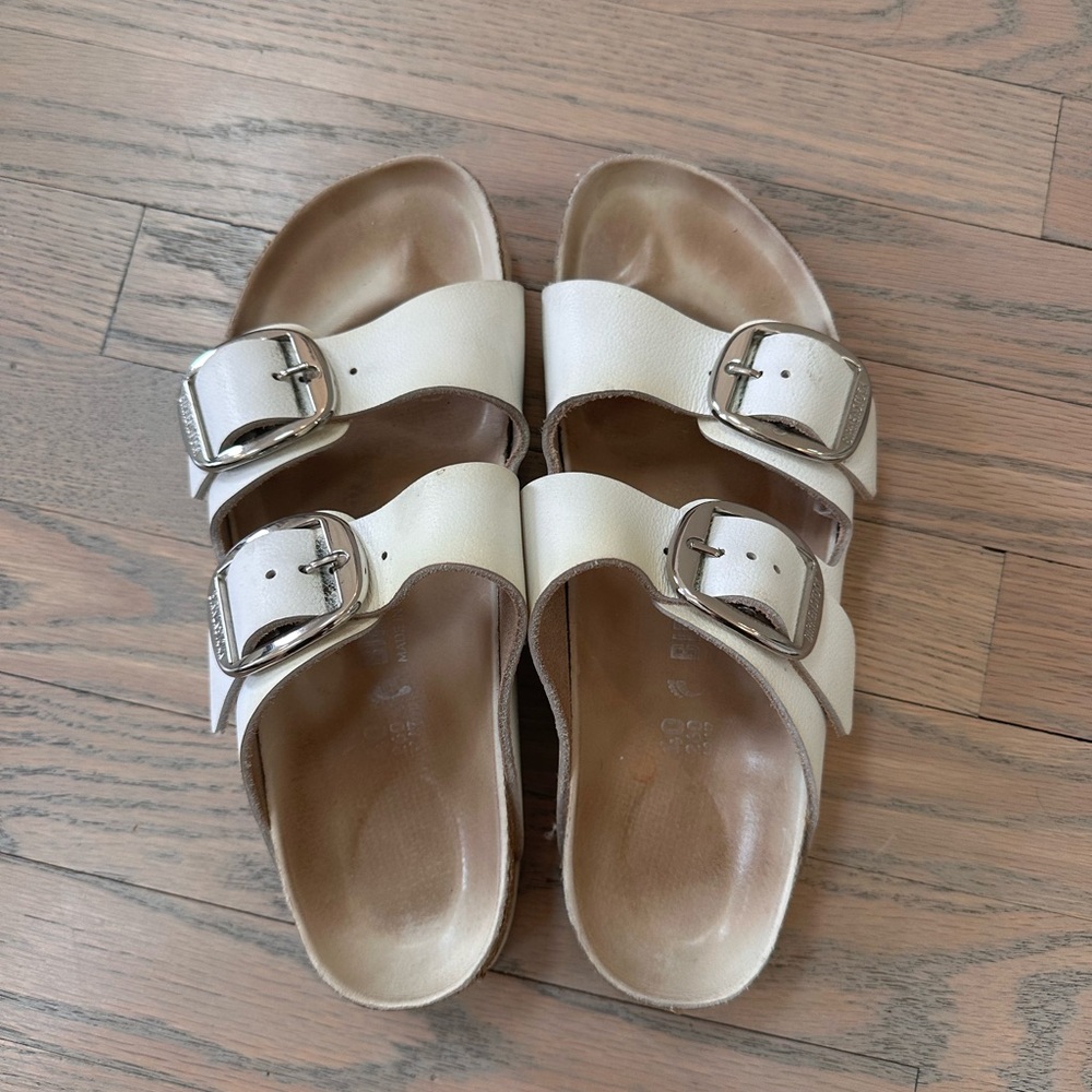 White Sandals with Silver Buckles